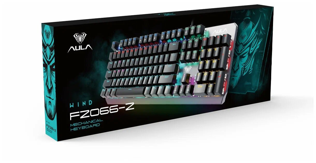 Клавиатура игровая AULA F2066 106 кл. механическая алюминий/пластик роллер+кнопка RGB - тёмно-серая 1.6м