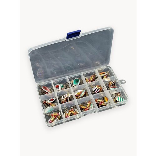 Набор блесен вертушек 3-4 г в прозрачном кейсе, 30 шт.