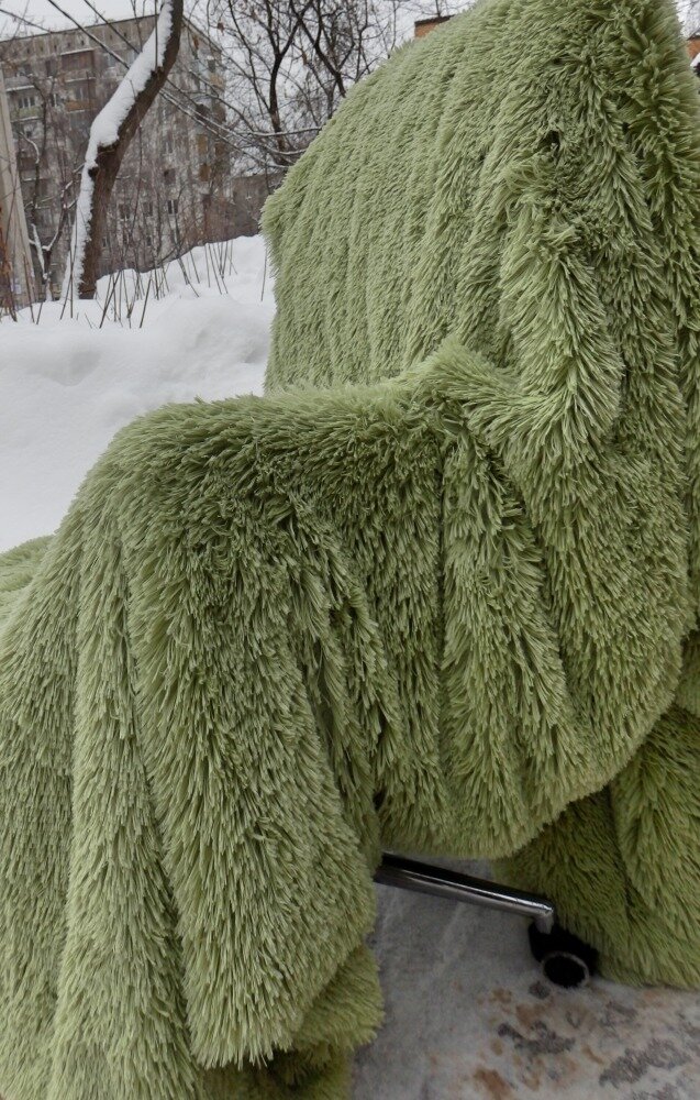 фото Пушистый фисташковый плед с ворсом 220x200