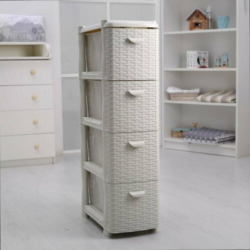 Комод узкий 4-х секционный Ротанг цвет белый 10340₽