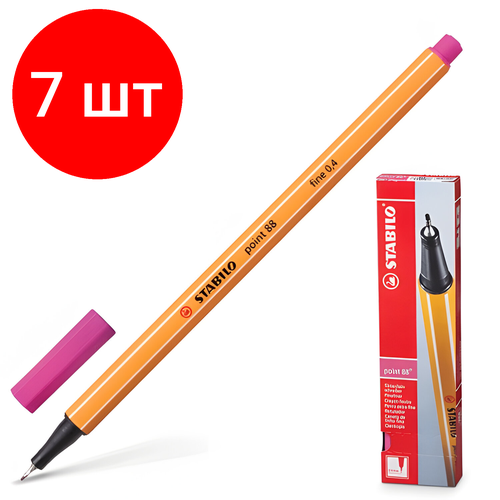 Комплект 7 шт, Ручка капиллярная (линер) STABILO Point, розовая, корпус оранжевый, линия письма 0.4 мм, 88/56