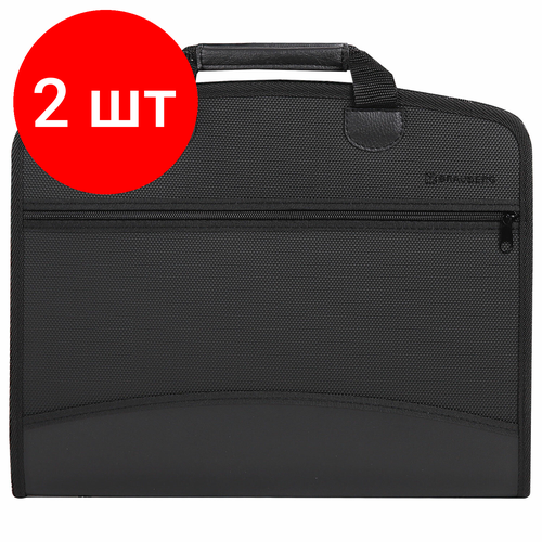 сумка портфель 17 3 brauberg office black 270826 Комплект 2 шт, Папка-портфель пластиковая BRAUBERG А4+ (375х305х60 мм), 4 отделения, 2 кармана, на молнии, черный, 225169