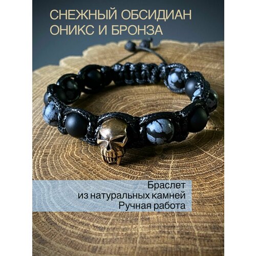 фото Плетеный браслет snow jewelry, металл, оникс, черный