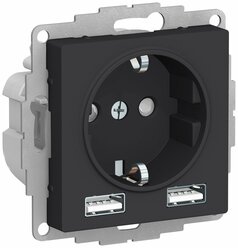 Розетка с зарядными устройствами USB A+A AtlasDesign, цвет карбон, Schneider Electric ATN001030