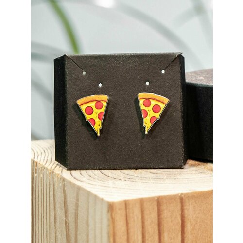 Серьги каффы  Пицца, размер/диаметр 10 мм, красный, желтый
