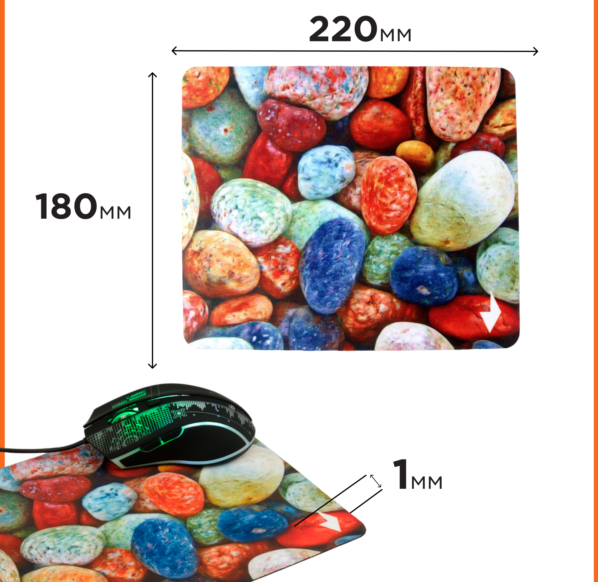 Коврик для мыши Gembird MP-STONES, рисунок "камни", размеры 220*180*1мм, полиэстер+резина - фото №7