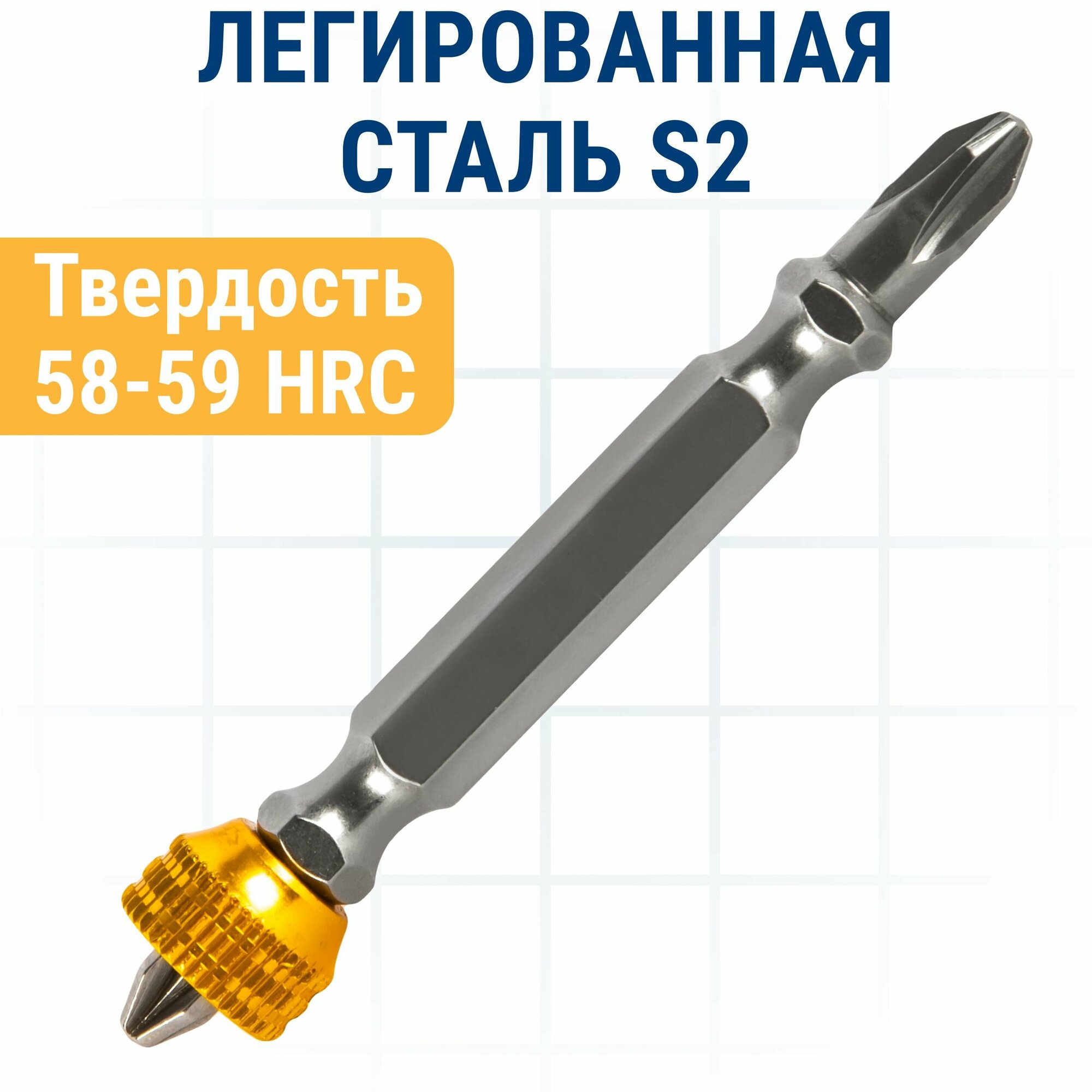 Биты для шуруповерта/биты отверточные PH-2/PZ-2 х 65 ПРАКТИКА Профи с магнитным кольцом 2 шт