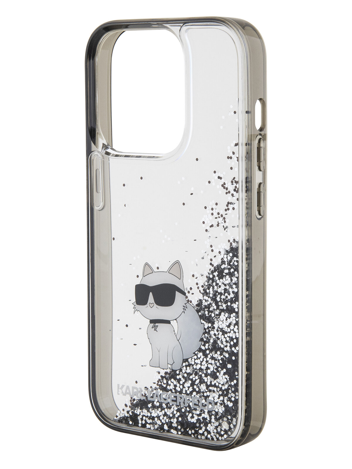 Lagerfeld для iPhone 15 Pro чехол Liquid Glitter NFT Choupette Hard Transparent/Black