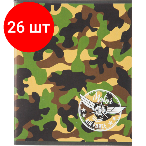 Комплект 26 штук, Тетрадь общая А5 96л №1School Military, клет, скреп, ВД-лак