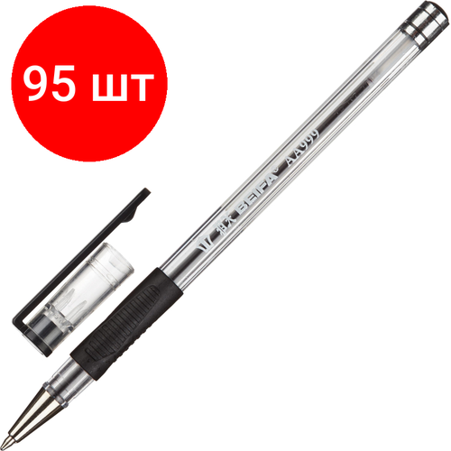 Комплект 95 штук, Ручка шариковая неавтомат. Beifa АА999 0.5мм черный с рез. манж.