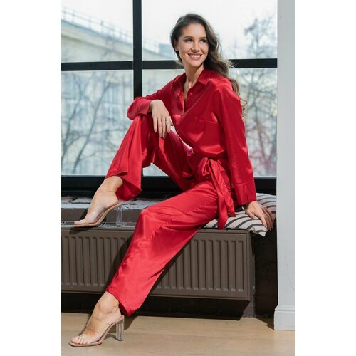 Комплект MIA-AMORE, размер S, красный пижама женская из натурального шелка с длинным рукавом черного цвета