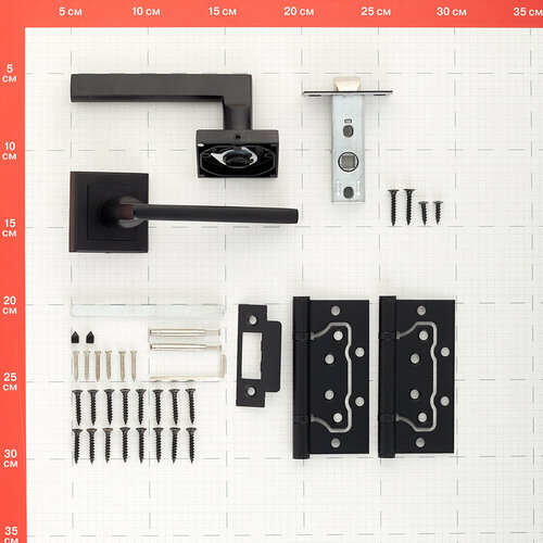 Комплект фурнитуры для двери Corsa Deco Primrose с защелкой и петлями квадратная розетка черный (990309)