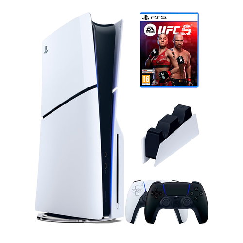 PS5 (ПС5) Игровая приставка Sony PlayStation 5 Slim disc + 2-й геймпад(черный) + зарядное + игра UFC 5