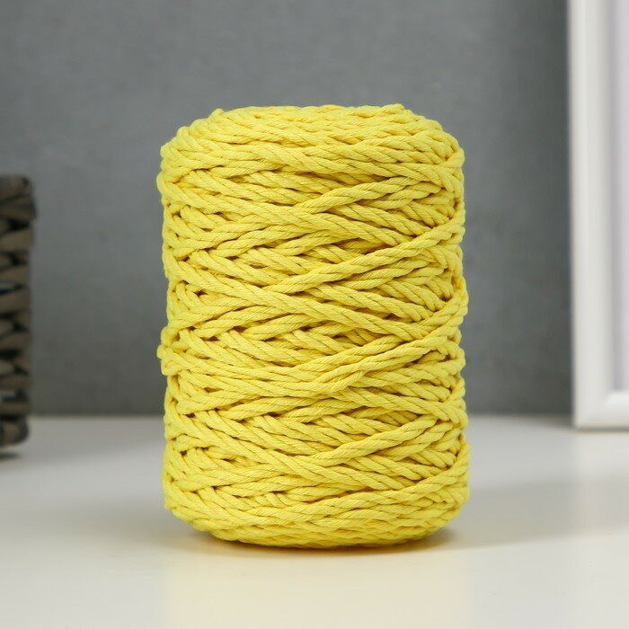 Шнур для вязания 80% хлопок, 20% полиэстер крученый 3 мм, 185г/45м,23-желтый 10198505