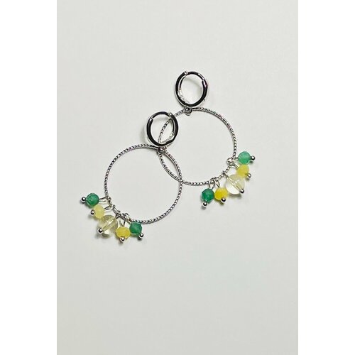 Серьги конго  Серьги-кольца, цитрин, нефрит, халцедон, зеленый, желтый