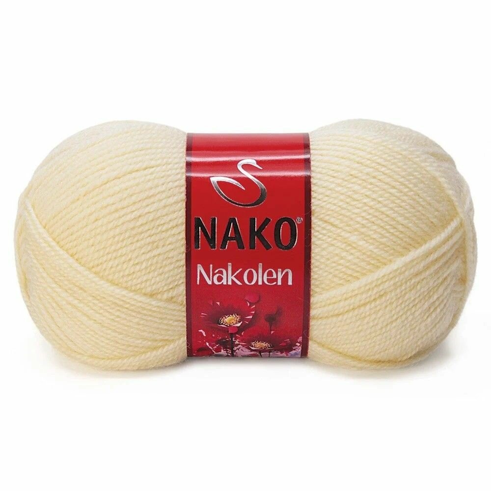 Пряжа Nakolen (Nako), молочный - 256, 49% шерсть, 51% акрил, 5 мотков, 100 г, 210 м.