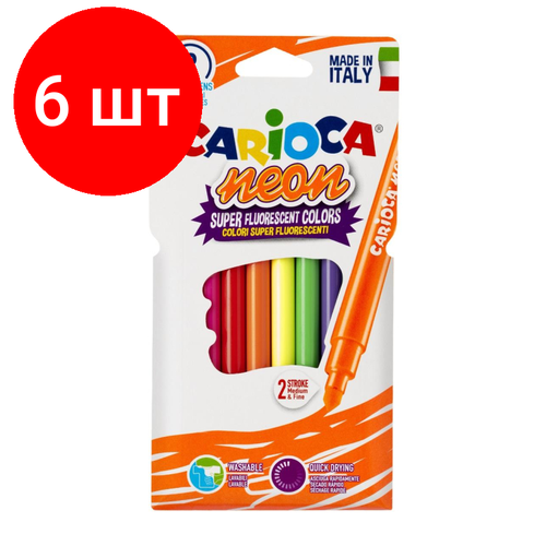 Комплект 6 наб, Фломастеры наб. 8цв, CARIOCA Neon, 42785 набор фломастеров carioca jumbo 0 6 мм 50 шт ассорти