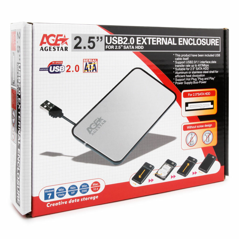 USB 2.0 Внешний корпус 2,5" SATA AgeStar SUB2A8 (BLACK)