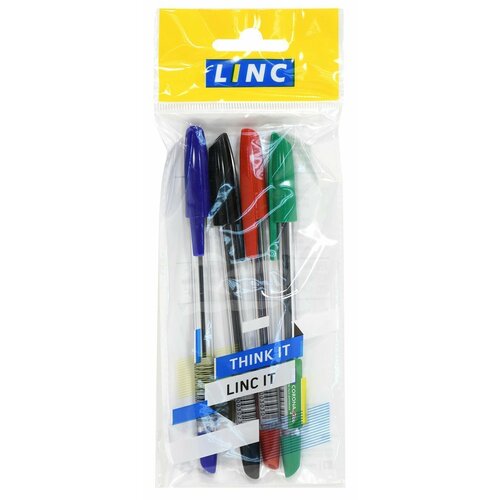 Набор шариковых ручек Linc Corona Plus, 4 цвета, диаметр 0,7мм, 4 штуки, круглые корпуса ручки шариковые черные набор 50 шт linc corona plus наконечник конус 0 7 мм
