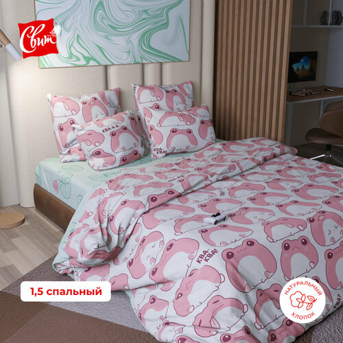 Детское постельное белье 1,5 спальное Розовое жабвение, 2 наволочки 70х70 см, простыня без резинки