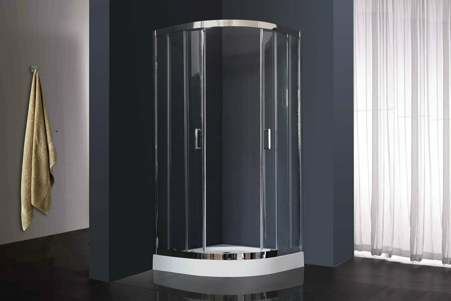 Душевой угол 90x90x200 Royal Bath стекло матовое четверть круга 6мм профиль хром с поддоном