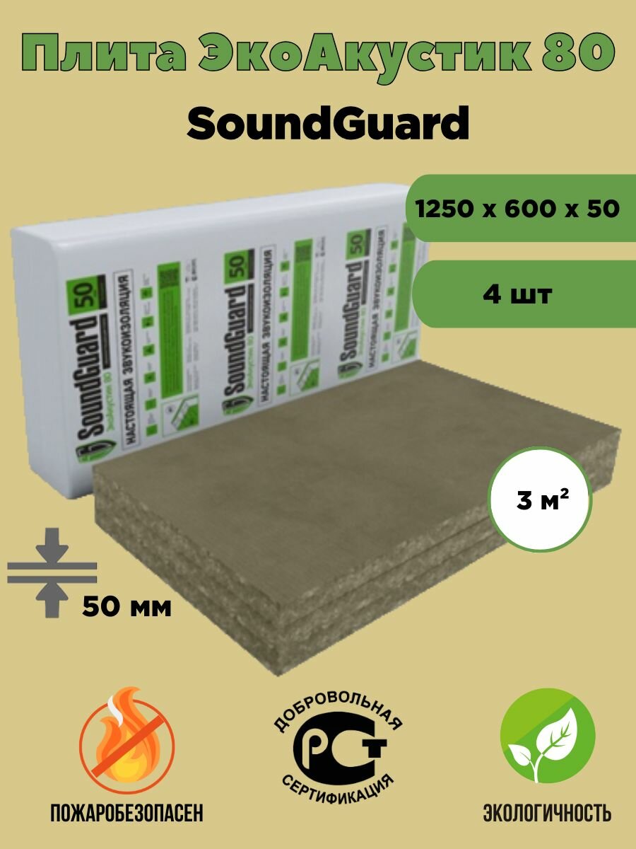 Плита звукопоглощающая минеральная SoundGuard ЭкоАкустик 80 (50мм) 3 м²