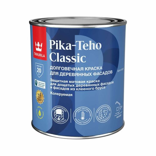 Краска матовая для деревянных фасадов Tikkurila Pika-Teho Classic (0,9л) белый краска акриловая tikkurila pika teho влагостойкая матовая белый 2 7 кг