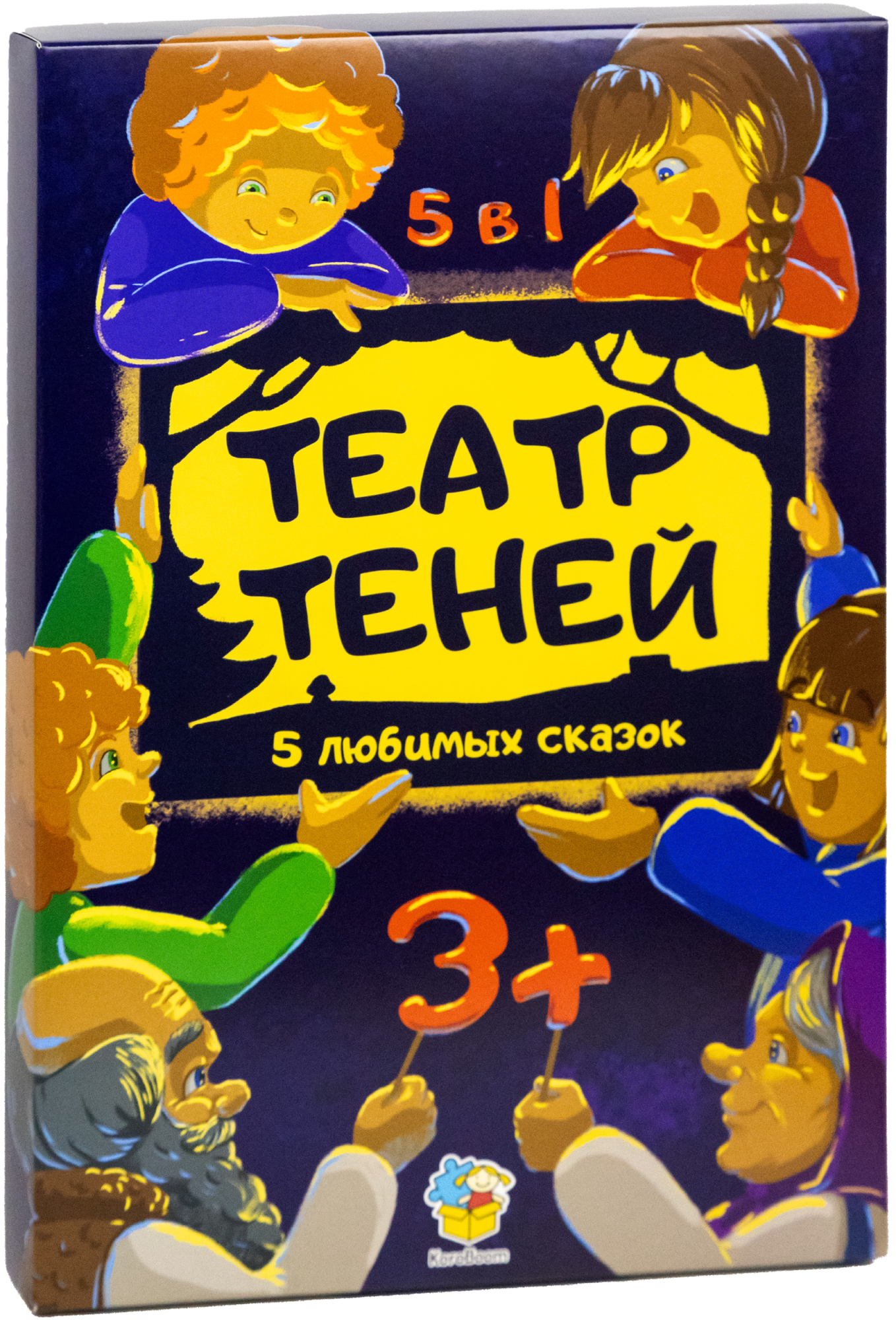 Деревянный театр теней для детей 5 в 1 Tiki-Riki "5 любимых сказок" настольный кукольный теневой театр сюжетно-ролевой набор с ширмой и фигурками