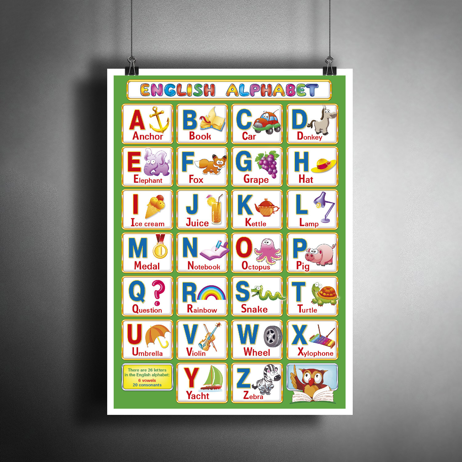 Постер плакат для интерьера "Английский алфавит для детей. "Abc" для малышей, школьников" / A3 (297 x 420 мм)