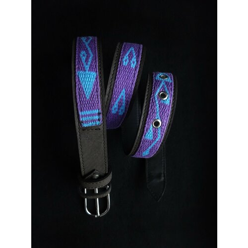 фото Ремень , размер 110, фиолетовый, голубой ткацкая мастерская "рябиновое варенье"