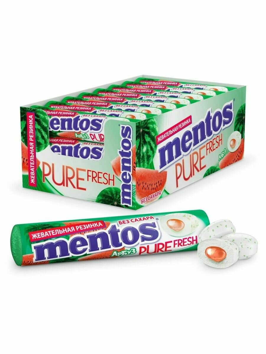 Mentos / Жевательная резинка Mentos Арбуз, 1 блок (24 шт по 15,5 г)