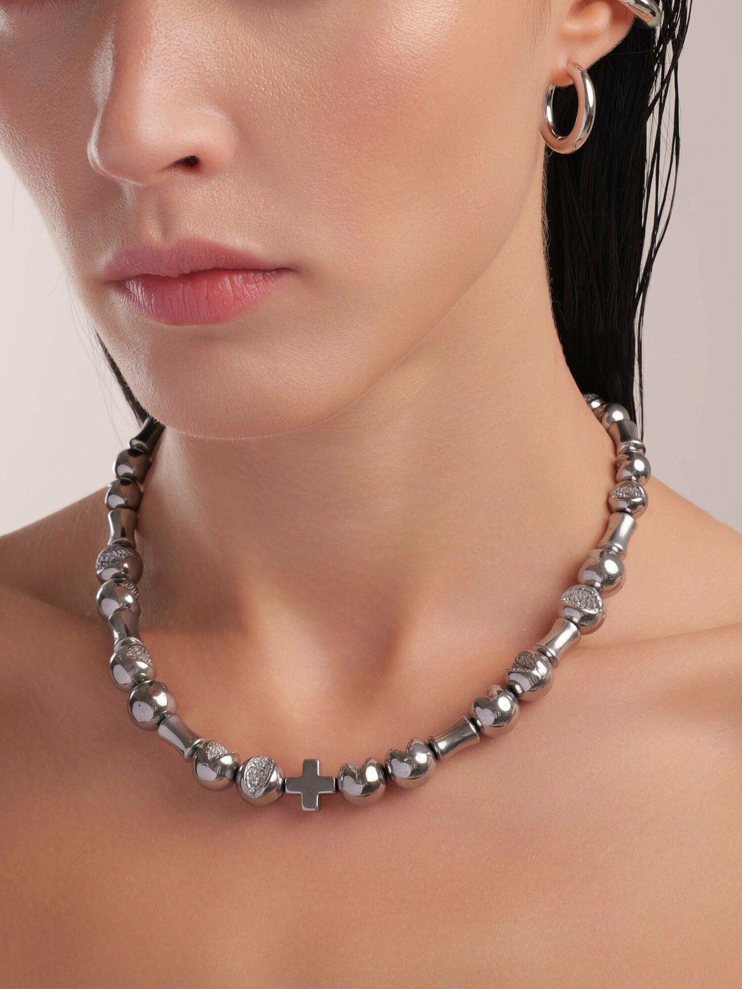 Чокер RUSHEV, гематит, длина 40 см, серебряный — фото 1