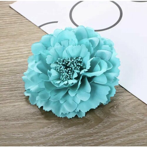 Заколка для волос-брошь, цветок Пион, диаметр 12 см, бирюзовый