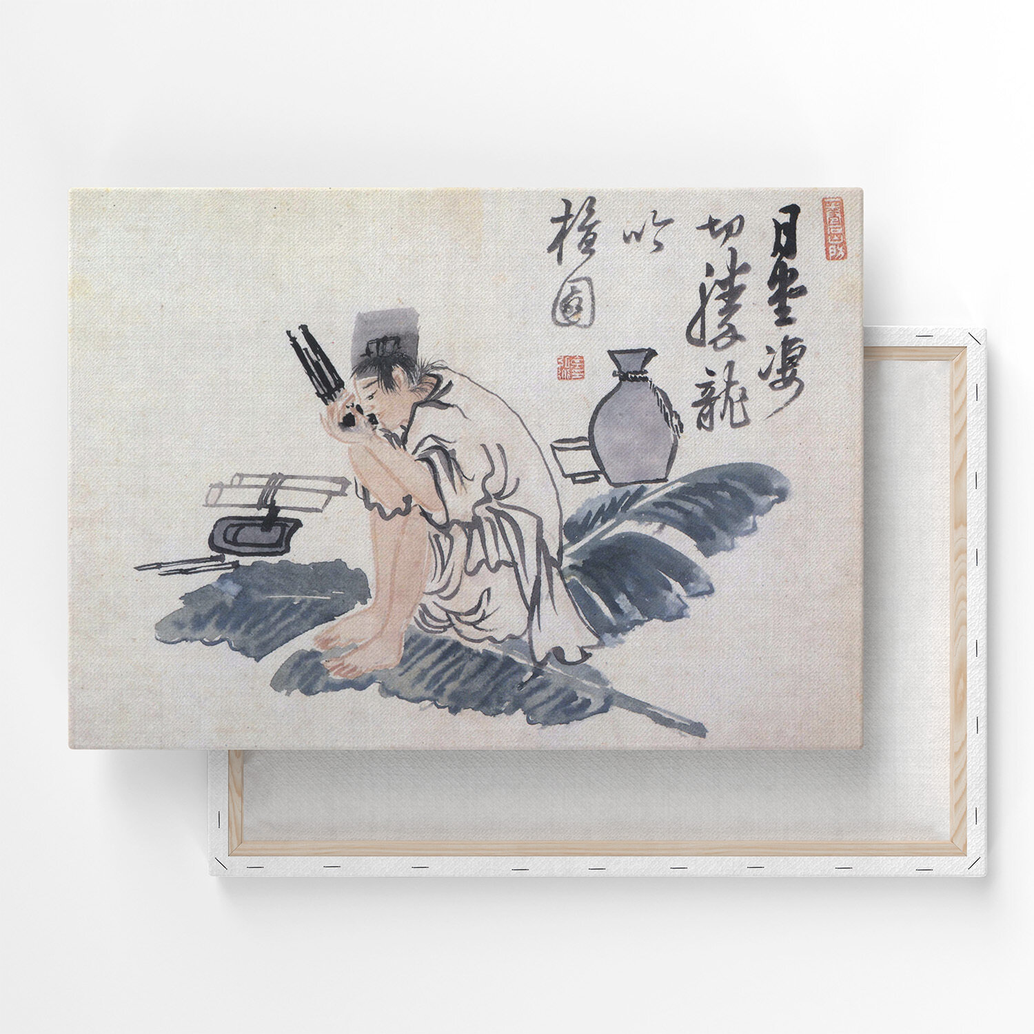 Картина на холсте репродукция / Ким Хон До - Playing a Bamboo Flute While / Размер 30 x 40 см