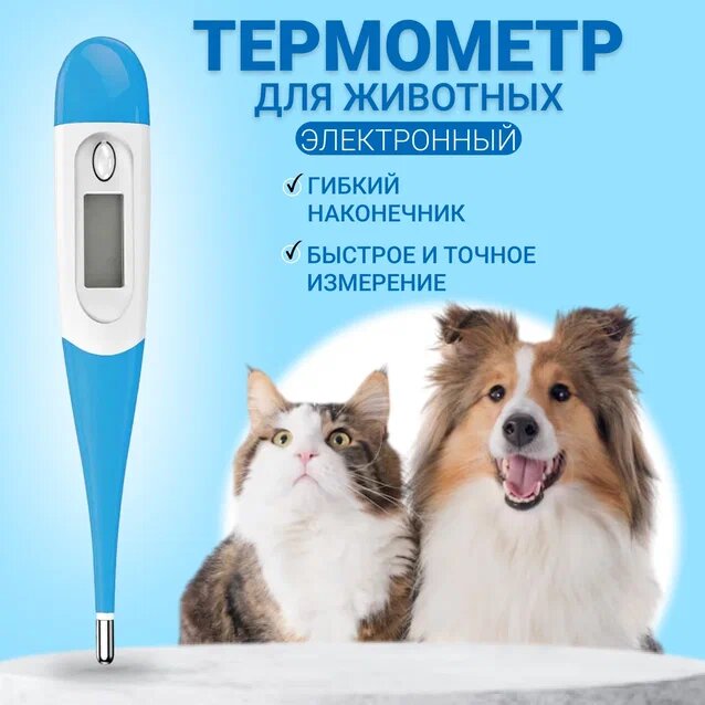 Термометр электронный для собак и кошек гибкий голубой