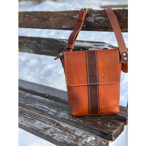 фото Сумка мессенджер viking leather craft sm-33, фактура гладкая, тиснение, коричневый