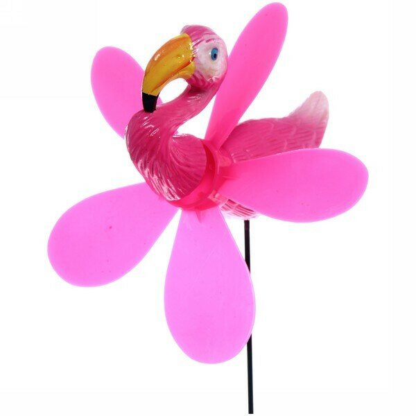 Фигура на спице «Розовый фламинго» 14*40см ветрячок для отпугивания птиц