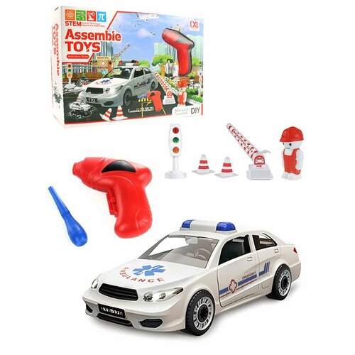 Конструктор с шуруповертом машина Скорая (свет, звук) CXL Toys, 200-55B