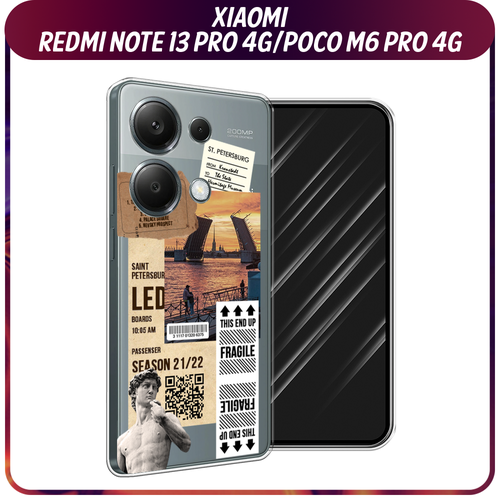 Силиконовый чехол на Xiaomi Redmi Note 13 Pro 4G/Poco M6 Pro 4G / Сяоми Редми Нот 13 Про 4G/Поко М6 Про 4G Санкт-Петербург коллаж, прозрачный чехол кожаный для xiaomi redmi note 13 pro 4g poco m6 pro 4g чехол на редми ноте 13 про поко м6 про с защитой камеры змея черный