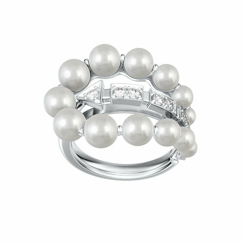 фото Кольцо flymi, белое золото, 750 проба, жемчуг культивированный, бриллиант, белый