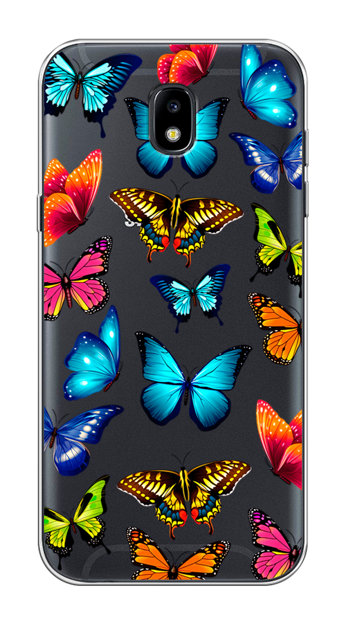 Силиконовый чехол на Samsung Galaxy J5 2017 / Самсунг Галакси J5 2017 "Разные бабочки", прозрачный