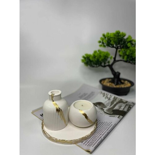 Аромасвеча с декоративным набором из гипса 3 предмета №13