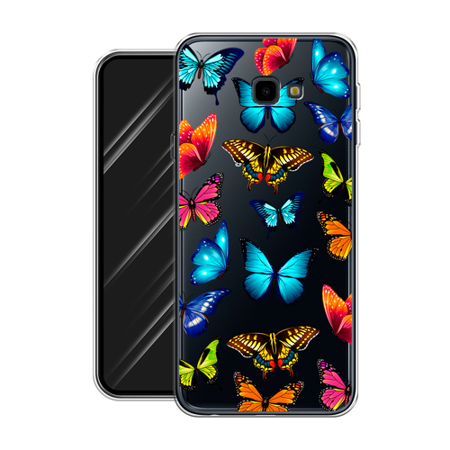Силиконовый чехол на Samsung Galaxy J4 Plus 2018 / Самсунг Галакси J4 Плюс 2018 Разные бабочки, прозрачный