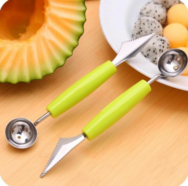 Нож для карвинга фруктов ложка нуазетка для фруктовых шариков, салатовый, мороженого и фигурной нарезки овощей, двухсторонняя, 1 шт