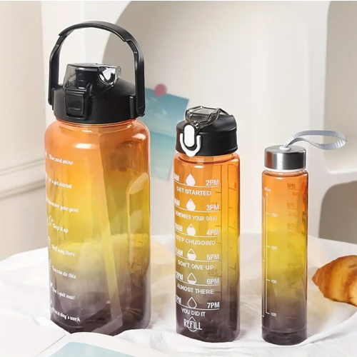 фото Набор спортивных бутылок с разметкой 2 л , 750 мл , 300 мл черный kattami