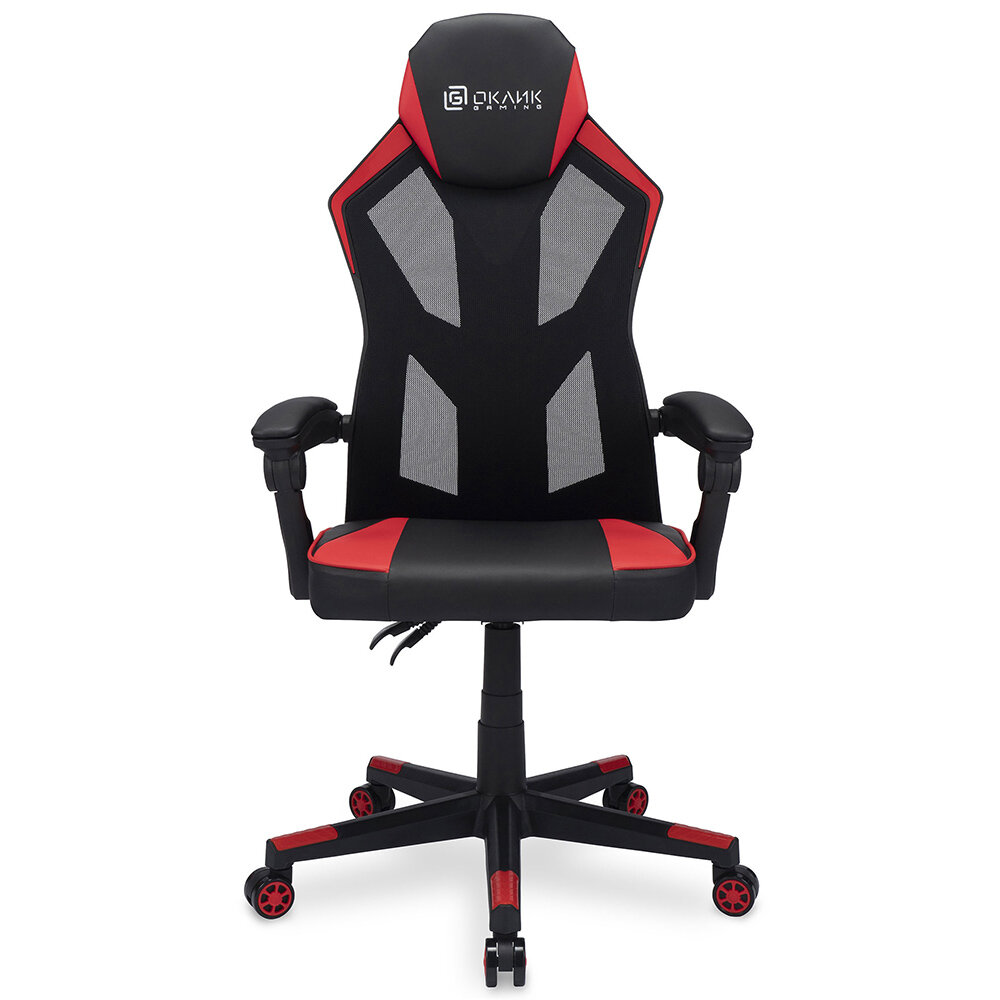 Кресло игровое Oklick 121G искусственная кожа/сетка, black/red