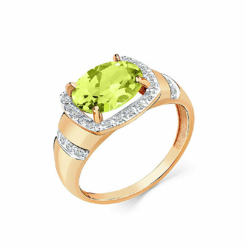 Кольцо MAGIC STONES, красное золото, 585 проба, хризолит, размер 18.5, золотой, красный