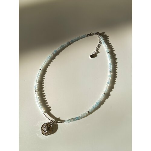 Колье, аквамарин, длина 38.5 см, голубой, серебряный