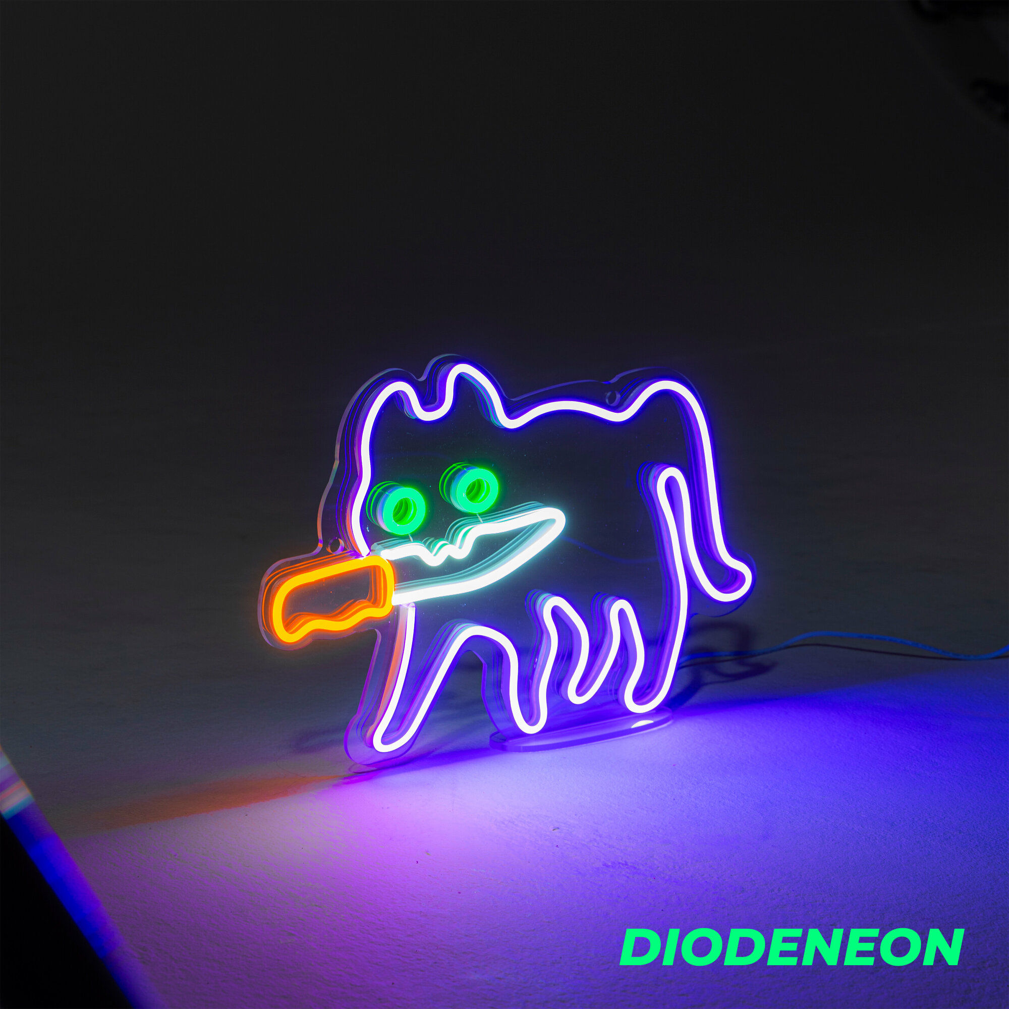DIODENEON / Неоновый светильник - Кот с ножом мем 40х27 см, неоновая вывеска, ночник