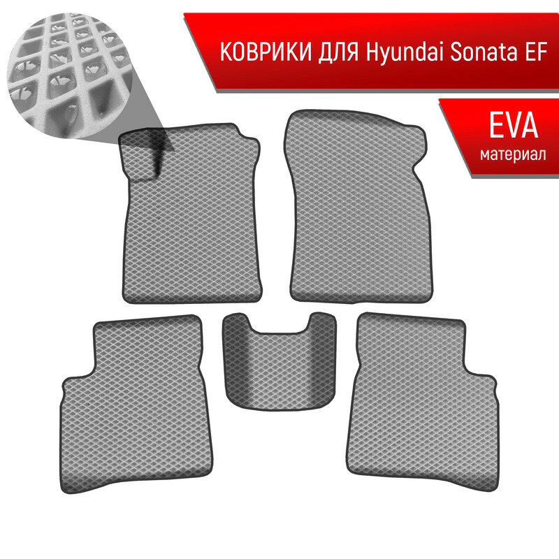 Коврики ЭВА Ромб для авто Хюндай Соната / Hyundai Sonata (EF) Classic 2001-2012 Г. В. Чёрный с Синим кантом